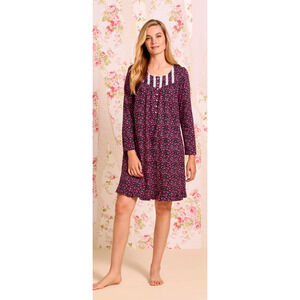 Eileen West Long Sleeve Wildflower Cotton Jersey Knit Nightgown Medium